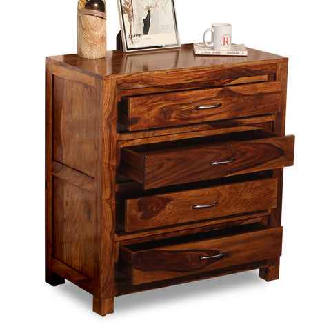 Hillary Solid Sheesham Wood Four Drawer Chest of Drawer in Natural Finish - Rajasthali Furniture 