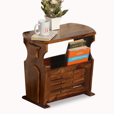 Solid Wood Niwar Magzine Stand cum Side Table in Natural Finish - Rajasthali Furniture 