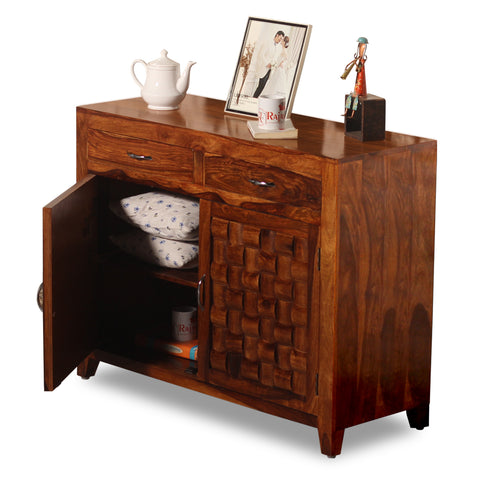 Soldi Wood Two Door and Two Drawer Niwar Sideboard in Natural Finish - Rajasthali Furniture 