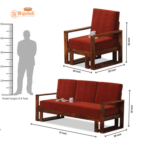 Cucus Double Leg Solid Wood Five Seat Sofa Set (3+1+1) In Honey Oak Finished - Rajasthali Furniture 