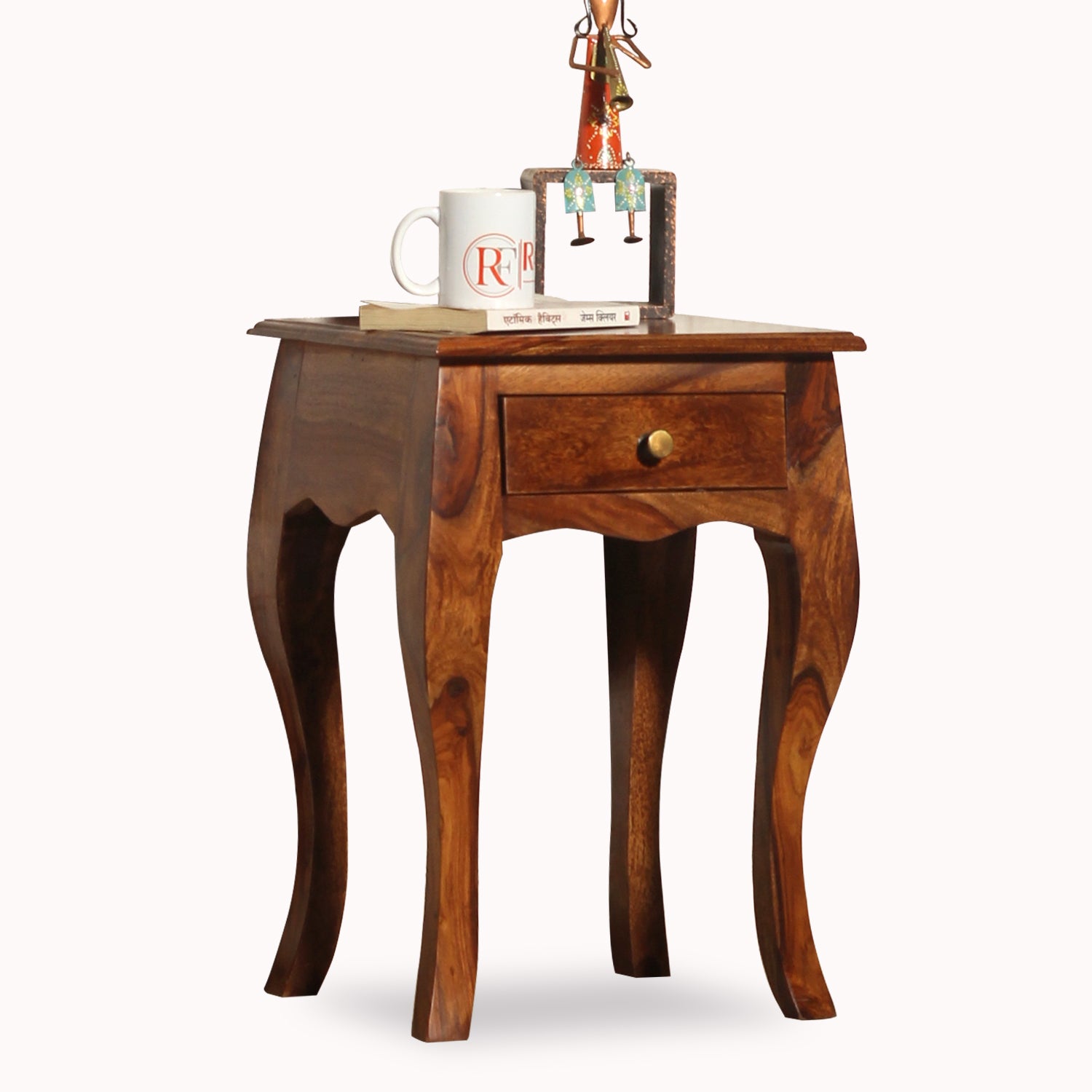 Viola Solid Sheesham Wood floor Mounted Side Table in Natural Finish - Rajasthali Furniture 