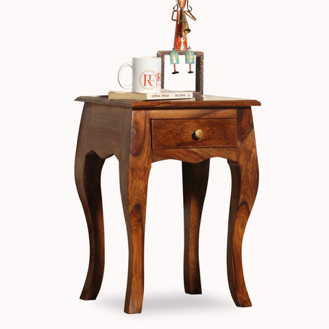 Viola Solid Sheesham Wood floor Mounted Side Table in Natural Finish - Rajasthali Furniture 