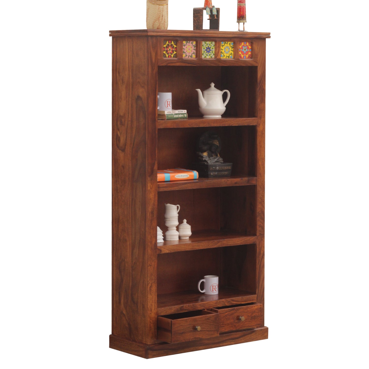 Opus Solid Wood Book Rack and Multipurpose Cabinet in Honey Oak Finish - Rajasthali Furniture 