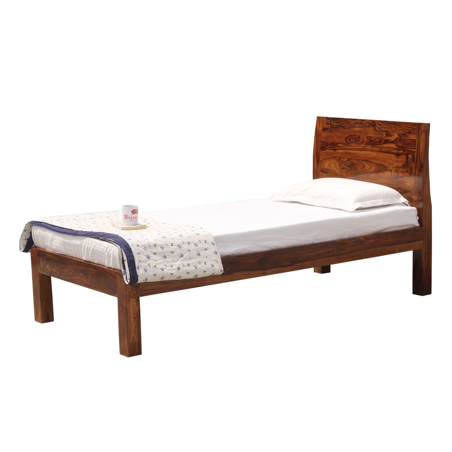 Helios Solid Wood Single Bed without Storage in Honey Oak Finish - Rajasthali Furniture 