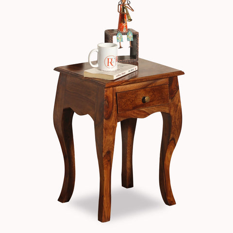 Viola Solid Sheesham Wood floor Mounted Side Table in Natural Finish - Rajasthali Furniture 