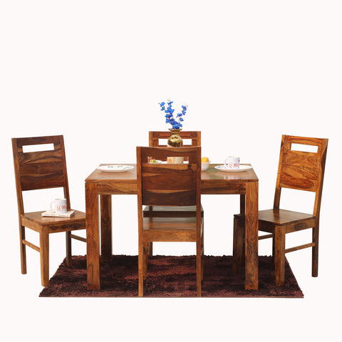 Rosa Solid Sheesham Wood Four Seat Dining table Set in Natural Finish - Rajasthali Furniture 