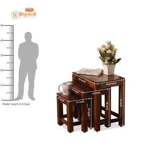 Zory Solid Wood Plain Top Nest Of Table Set Of Three in Honey Oak Finish - Rajasthali Furniture 