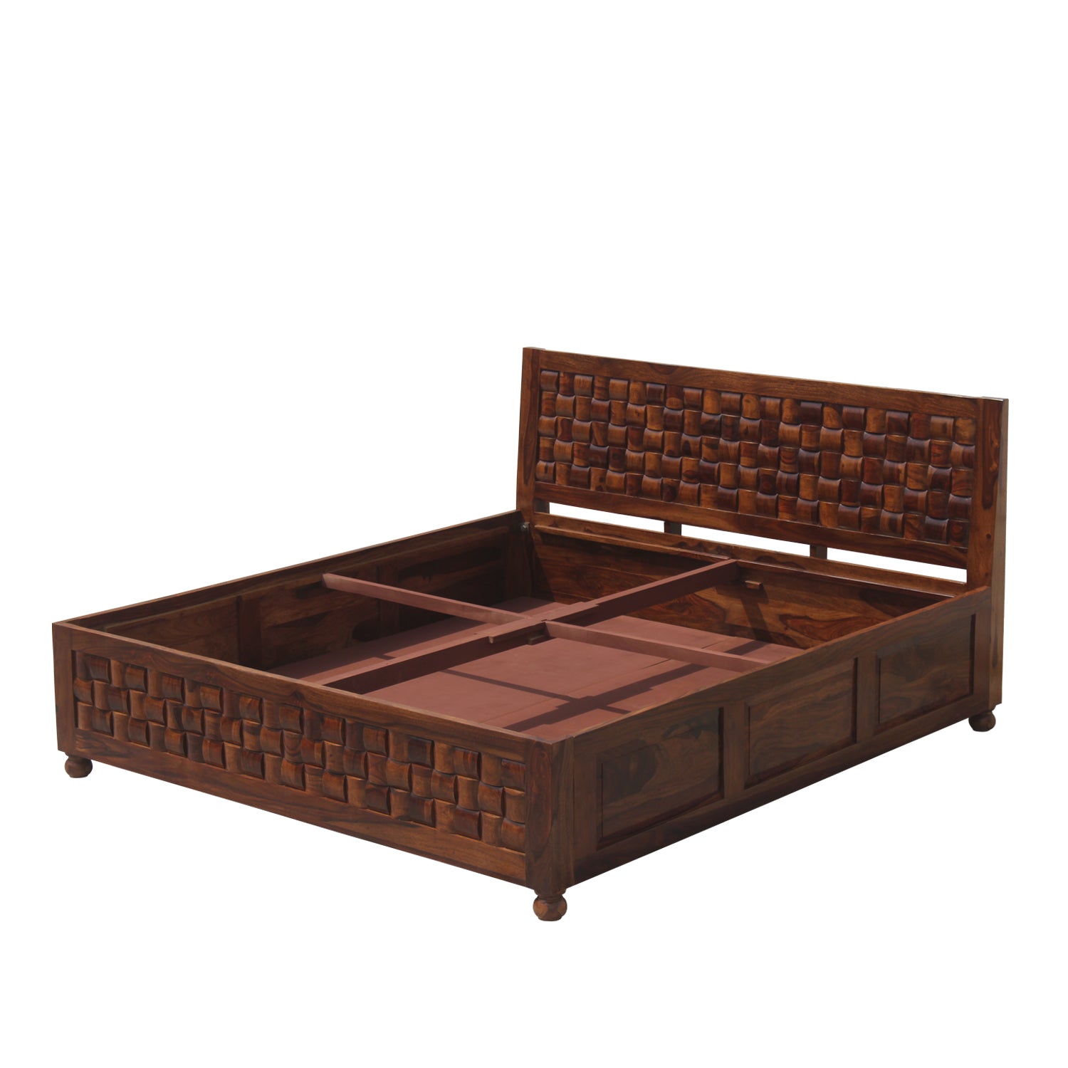 Solid Wood Niwar King Size Double Bed with Legs and Box Storage in Natural Finish - Rajasthali Furniture 