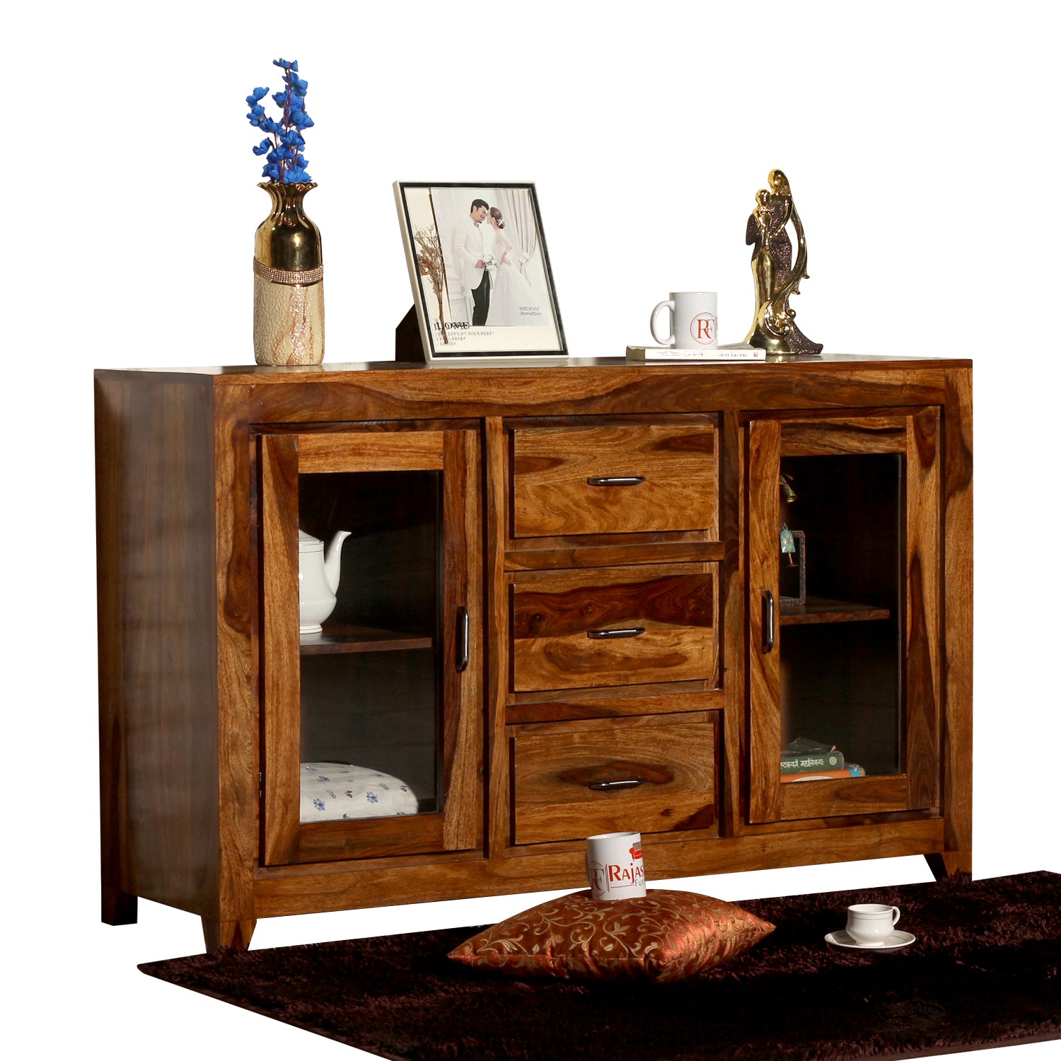 Goatee Solid Wood Modern Side Board in Honey Oak Finish - Rajasthali Furniture 