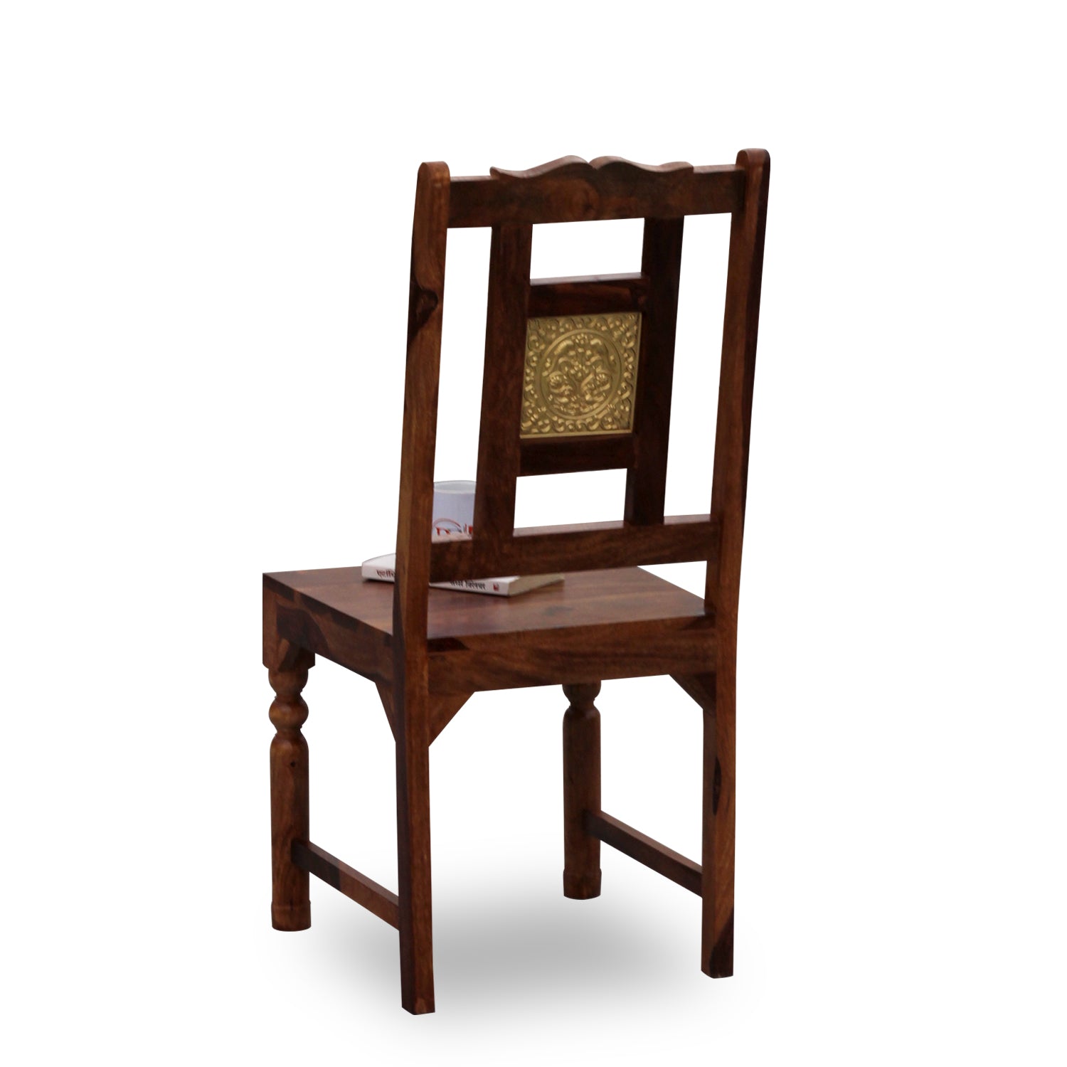 Peony Solid Sheesham Wood with Brass back Dining cum Study Chair in Natural Finish - Rajasthali Furniture 