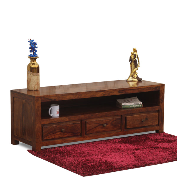 Trent Three Drawers with One Big Shelf wooden LCD cabinet in honey oak finish - Rajasthali Furniture 