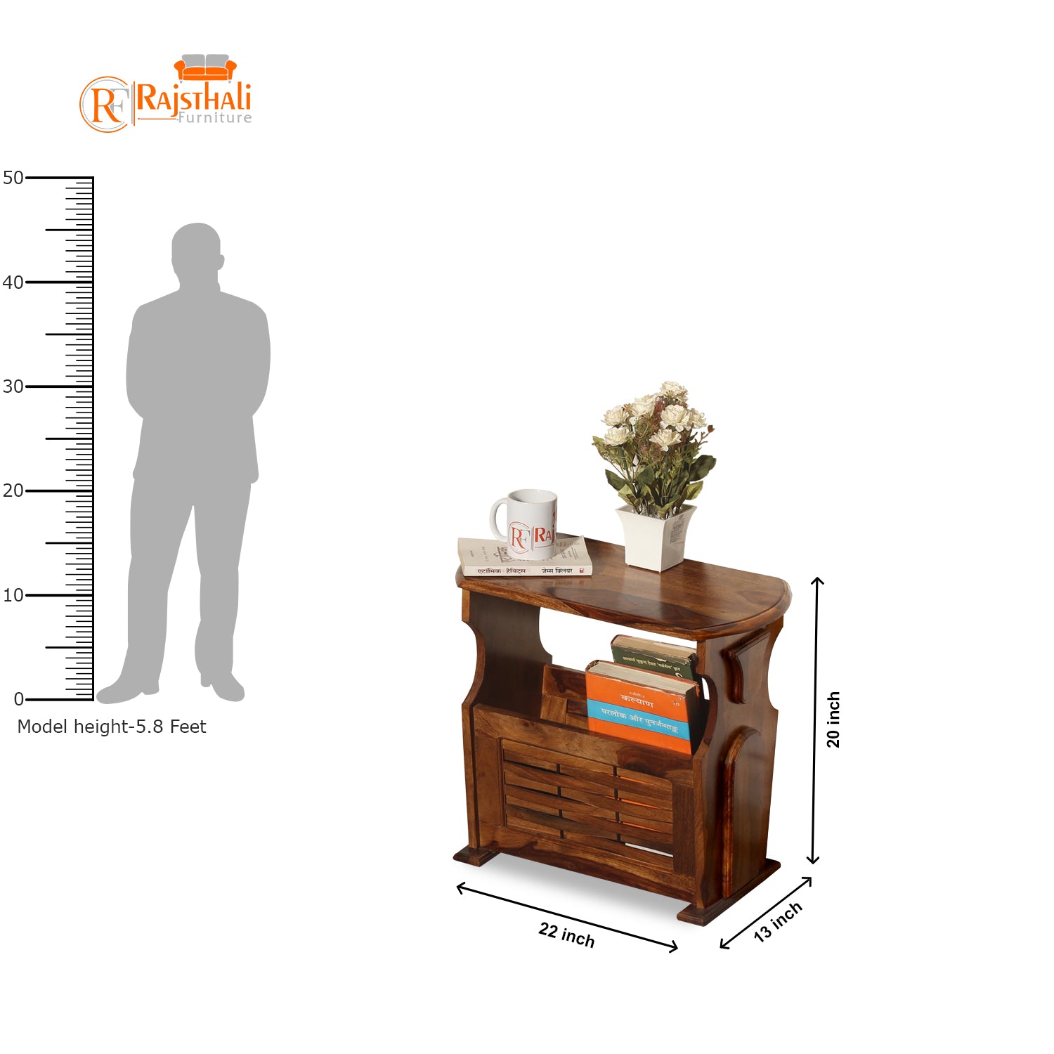 Solid Wood Niwar Magzine Stand cum Side Table in Natural Finish - Rajasthali Furniture 