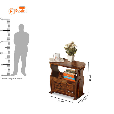 Solid Wood Niwar Magzine Stand cum Side Table in Natural Finish - Rajasthali Furniture 