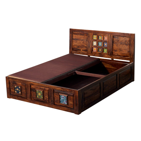 Hinton King Size Double Bed in Honey Oak Finished Rajasthali Furniture - Rajasthali Furniture 