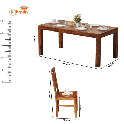 Rosa Solid Sheesham Wood Six Seat Dining Table Set in Natural Finish - Rajasthali Furniture 