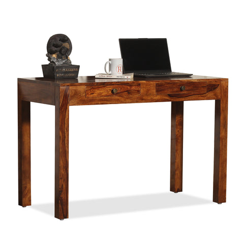 Sticky Solid Wood Two Drawer Writing Table cum Study Table in Honey Oak Finish - Rajasthali Furniture 