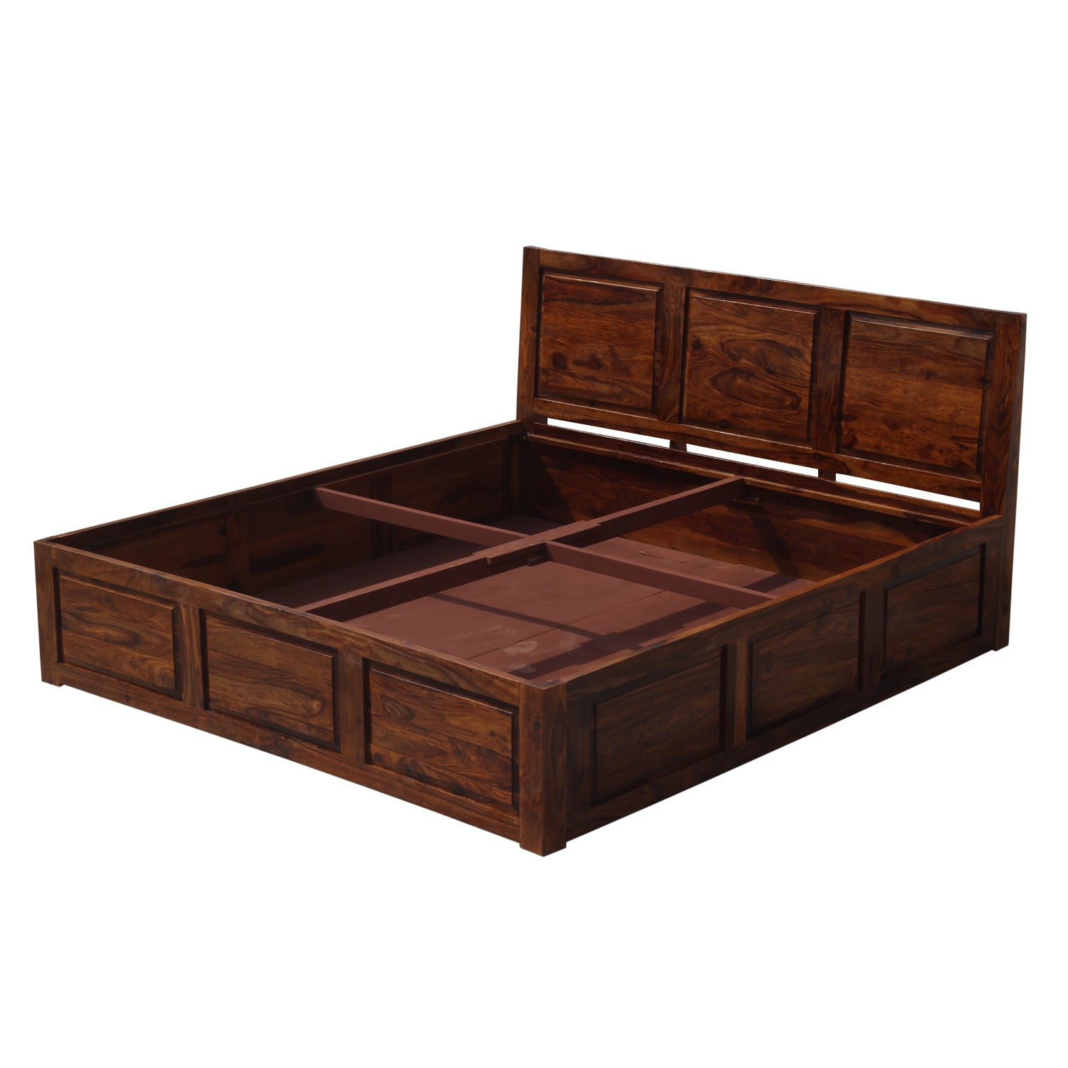 Fasica Solid Wood Double Bed with Box Storage in Honey Oak Finish - Rajasthali Furniture 