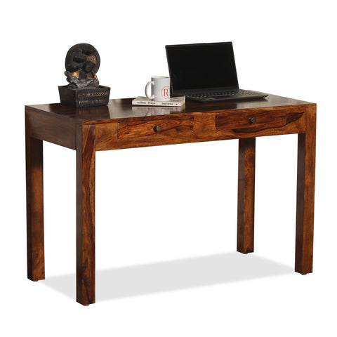 Sticky Solid Wood Two Drawer Writing Table cum Study Table in Honey Oak Finish - Rajasthali Furniture 