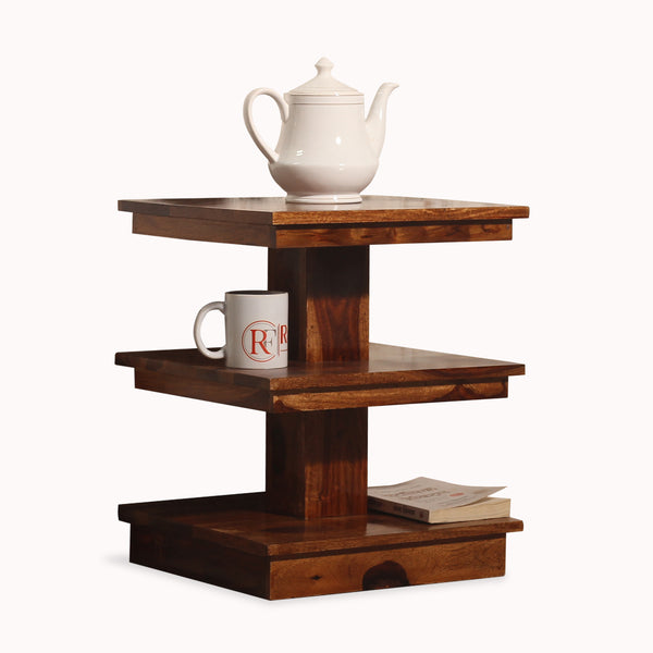 Wiccan Solid Wood Multishelves End Table in Honey Oak Finish - Rajasthali Furniture 