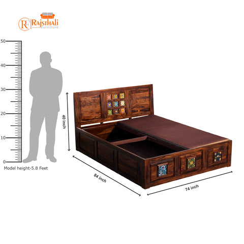 Hinton King Size Double Bed in Honey Oak Finished Rajasthali Furniture - Rajasthali Furniture 