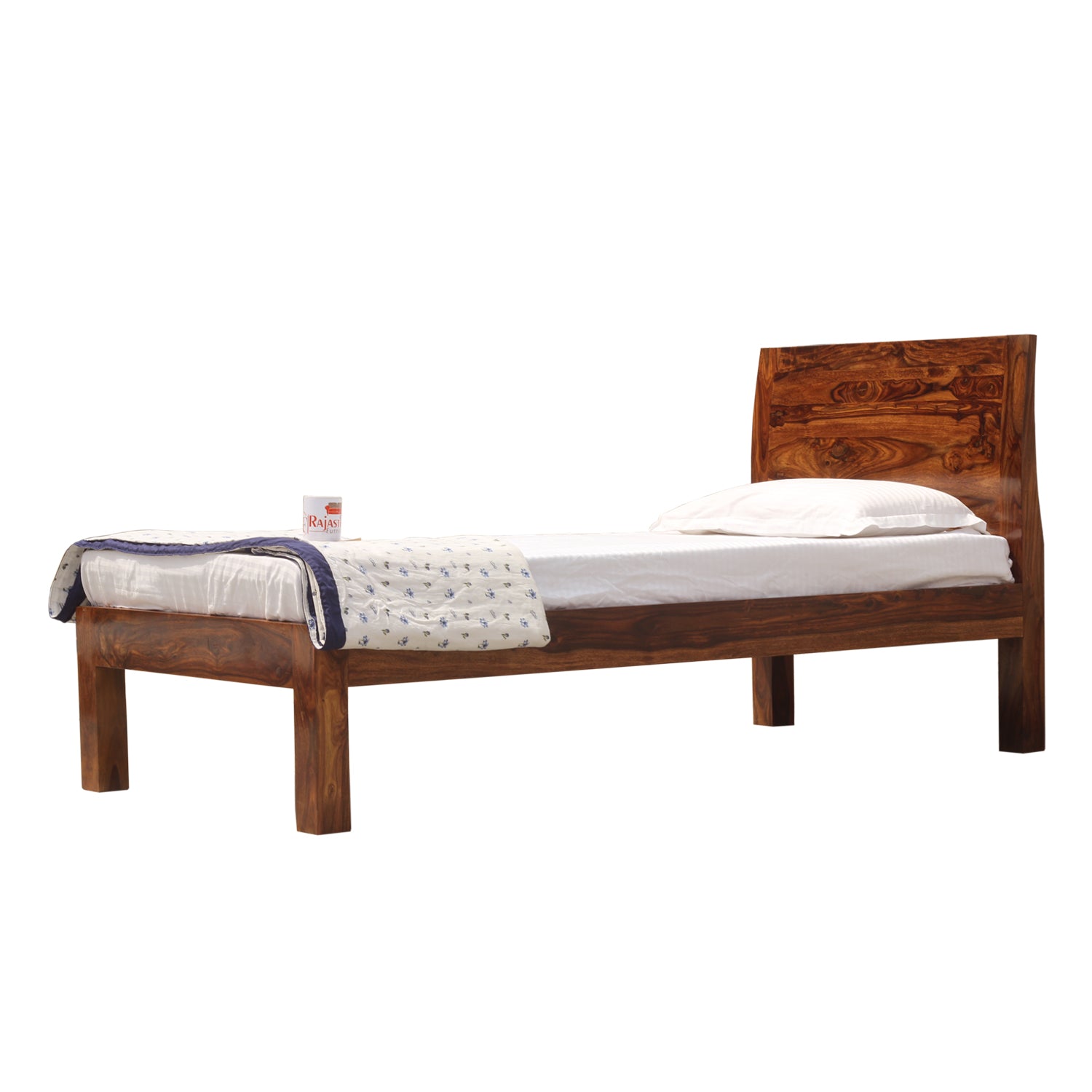 Helios Solid Wood Single Bed without Storage in Honey Oak Finish - Rajasthali Furniture 