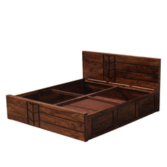Solid Wood M Design King Size Double Bed with Box Storage in Natural Finish