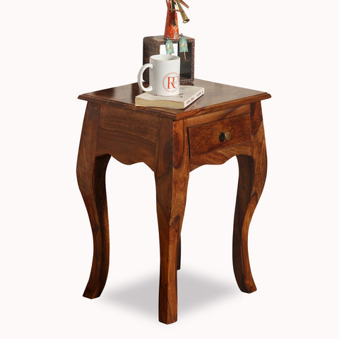 Viola Solid Sheesham Wood floor Mounted Side Table in Natural Finish - Rajasthali Furniture 