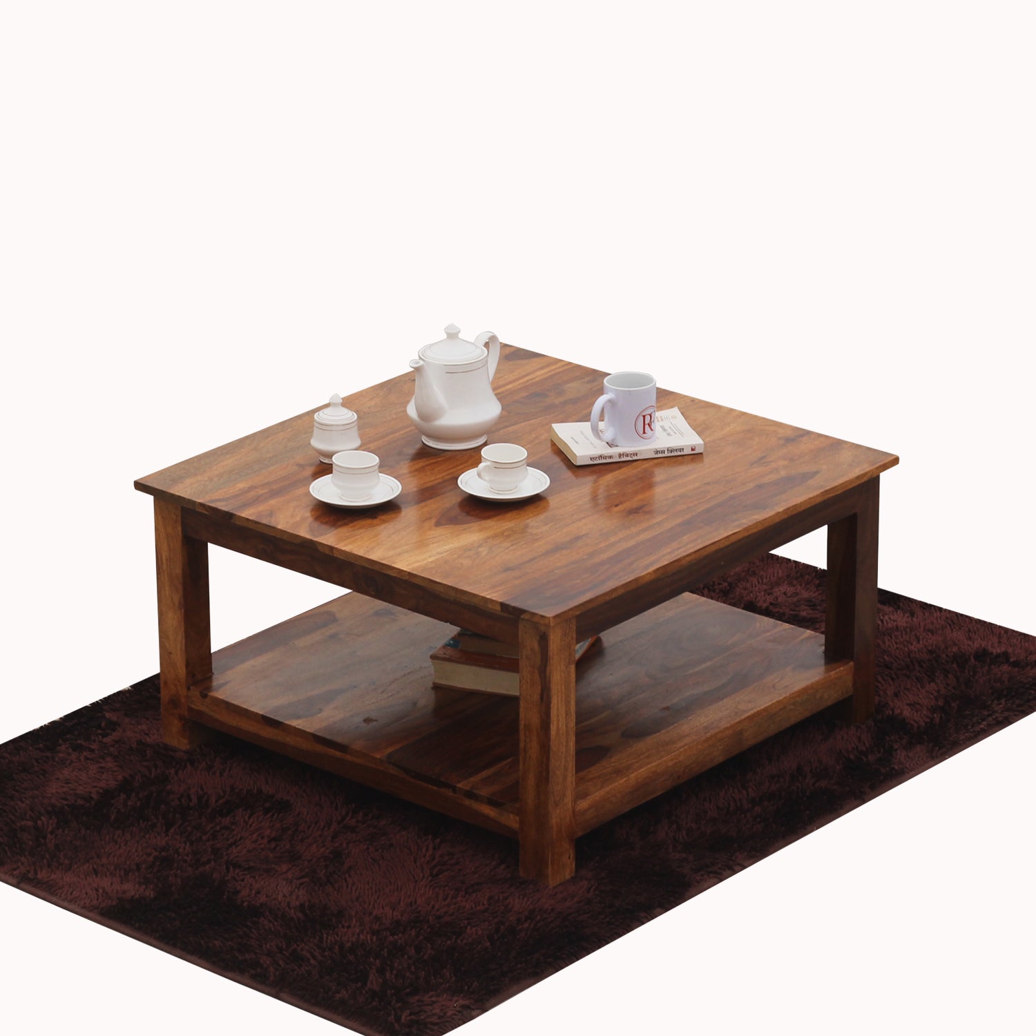 Marche Solid Wood Plain Top Square Shape Center Table in Honey Oak Finish - Rajasthali Furniture 