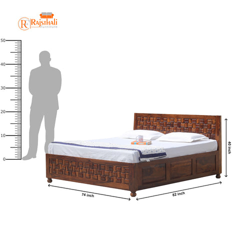 Solid Wood Niwar King Size Double Bed with Legs and Box Storage in Natural Finish - Rajasthali Furniture 