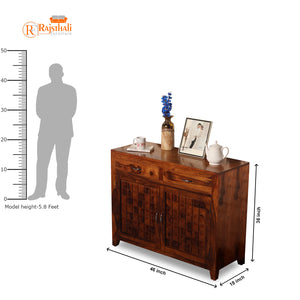 Diamond Solid Wood Two Door And Two Drawer Sideboard in Natural Finish - Rajasthali Furniture 
