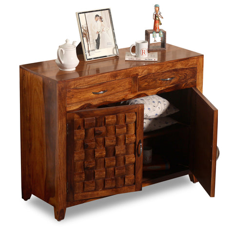 Soldi Wood Two Door and Two Drawer Niwar Sideboard in Natural Finish - Rajasthali Furniture 