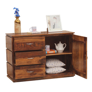 Vandyke Solid Wood Sideboard Cabinet Floor Mounted in Honey Oak Finish - Rajasthali Furniture 