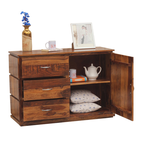 Vandyke Solid Wood Sideboard Cabinet Floor Mounted in Honey Oak Finish - Rajasthali Furniture 