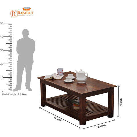 Poppy Solid Wood Plain Top Rectangle Shape Center Table in Honey Oak Finish - Rajasthali Furniture 