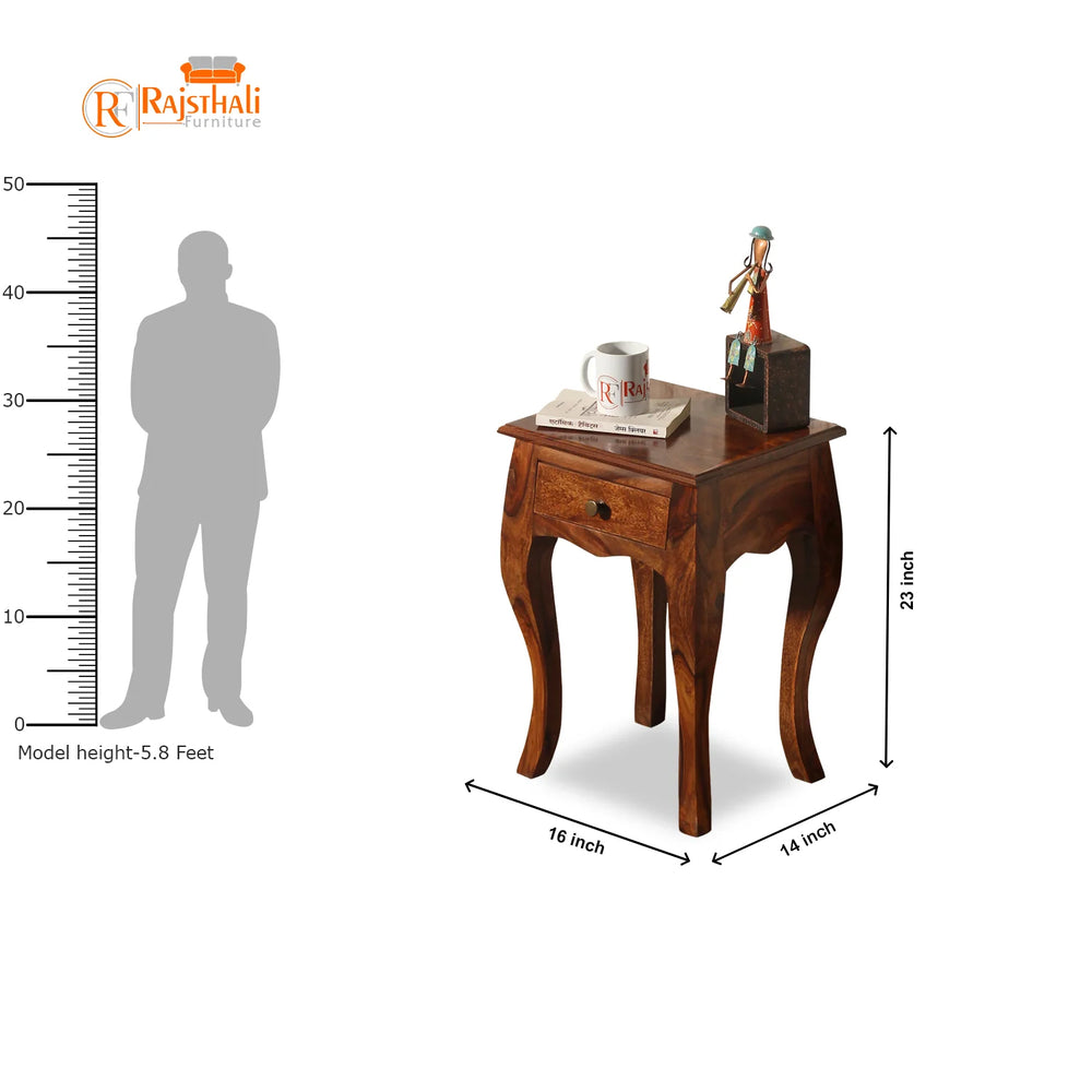 Viola Solid Sheesham Wood floor Mounted Side Table in Natural Finish - Rajasthali Furniture 