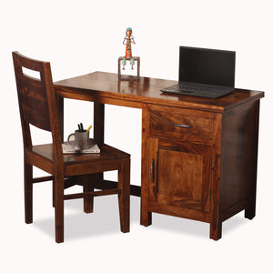 Okvist Solid Wood Study Table with One Drawer and One Door in Honey Oak Finish - Rajasthali Furniture 