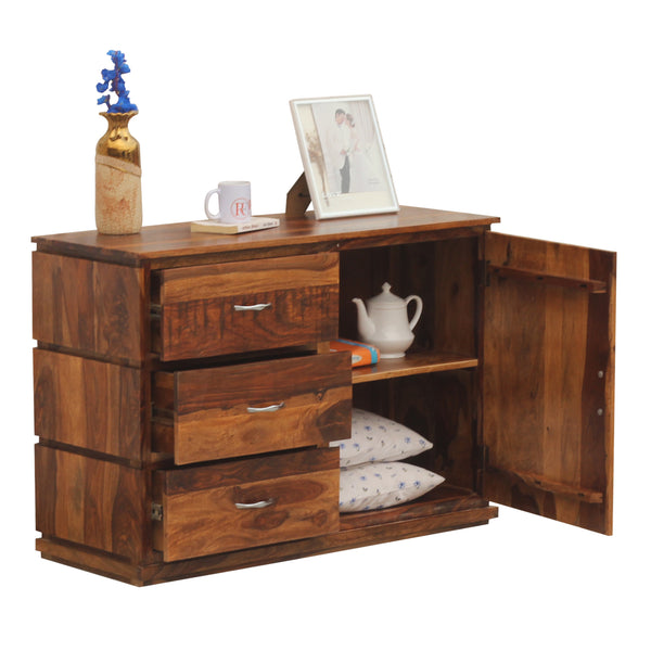 Vandyke Solid Wood Sideboard Cabinet Floor Mounted in Honey Oak Finish - Rajasthali Furniture 