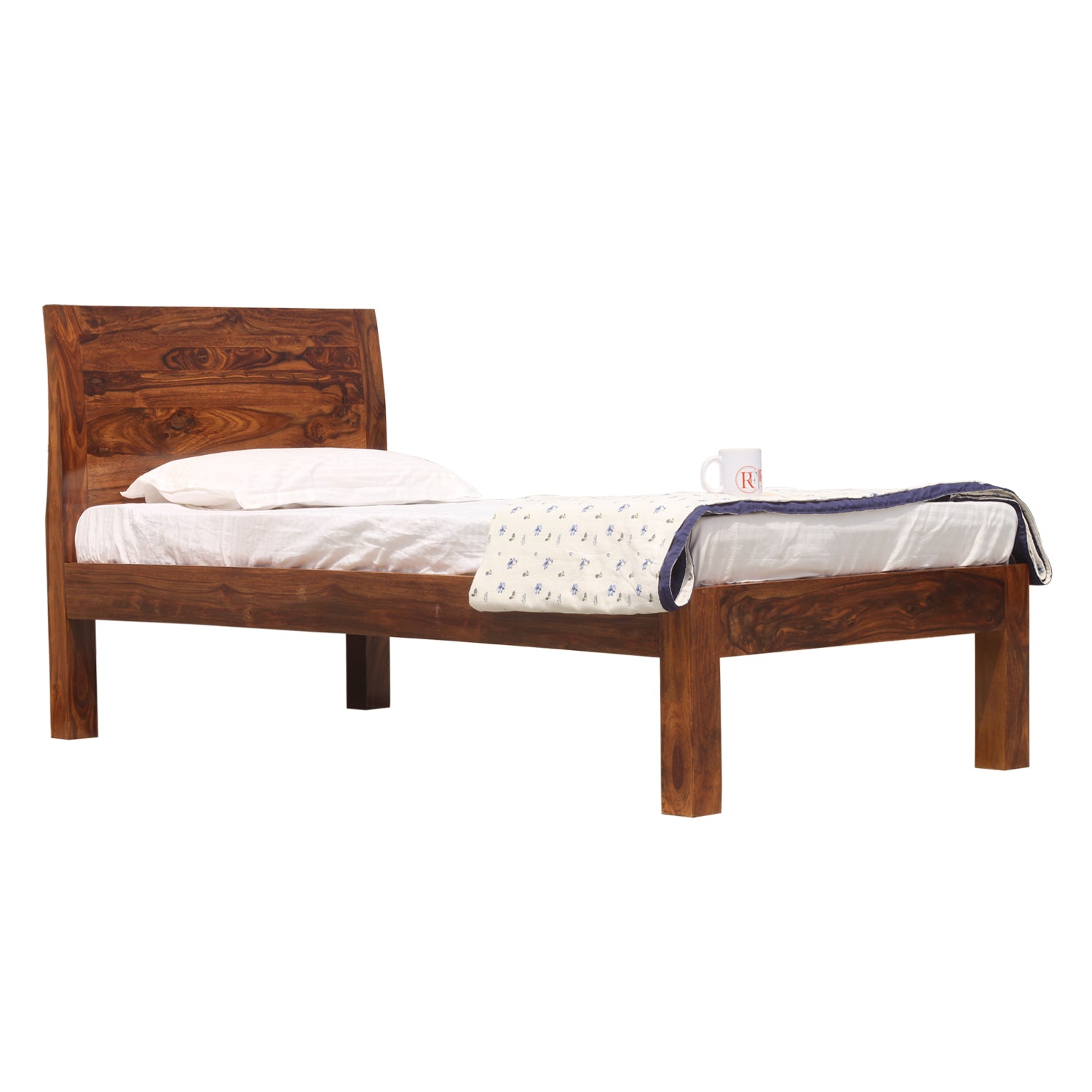 Helios Solid Wood Single Bed without Storage in Honey Oak Finish - Rajasthali Furniture 