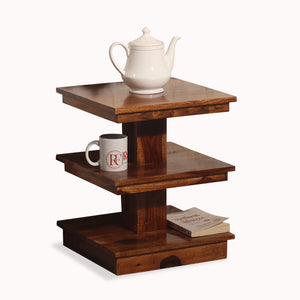 Wiccan Solid Wood Multishelves End Table in Honey Oak Finish - Rajasthali Furniture 