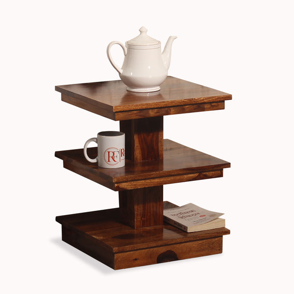 Wiccan Solid Wood Multishelves End Table in Honey Oak Finish - Rajasthali Furniture 