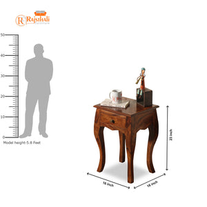 Viola Solid Sheesham Wood floor Mounted Side Table in Natural Finish - Rajasthali Furniture 