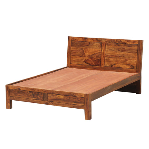 Helios Solid Wood Double Bed Without Storage in Honey Oak Finish - Rajasthali Furniture 