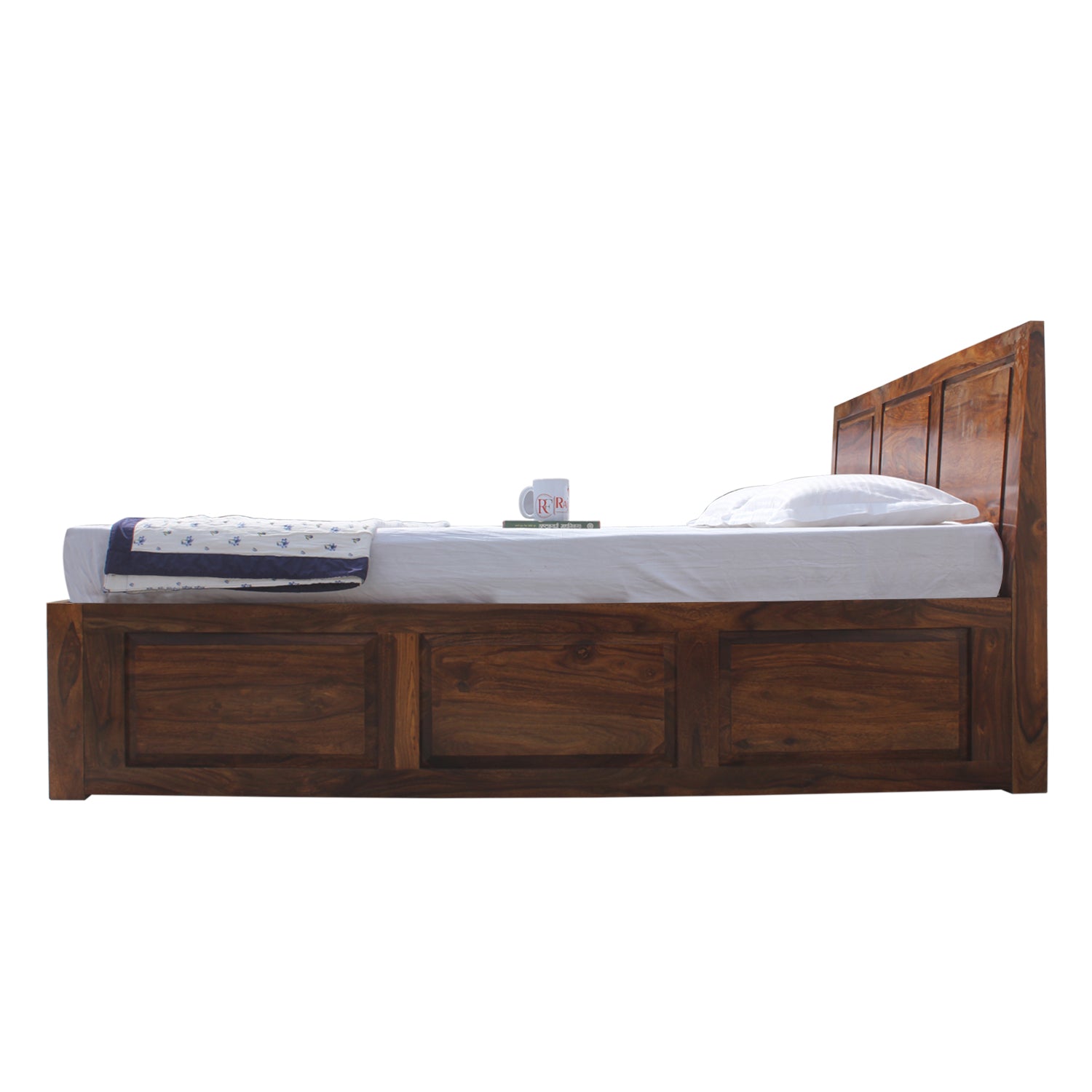 Fasica Solid Wood Double Bed with Box Storage in Honey Oak Finish - Rajasthali Furniture 