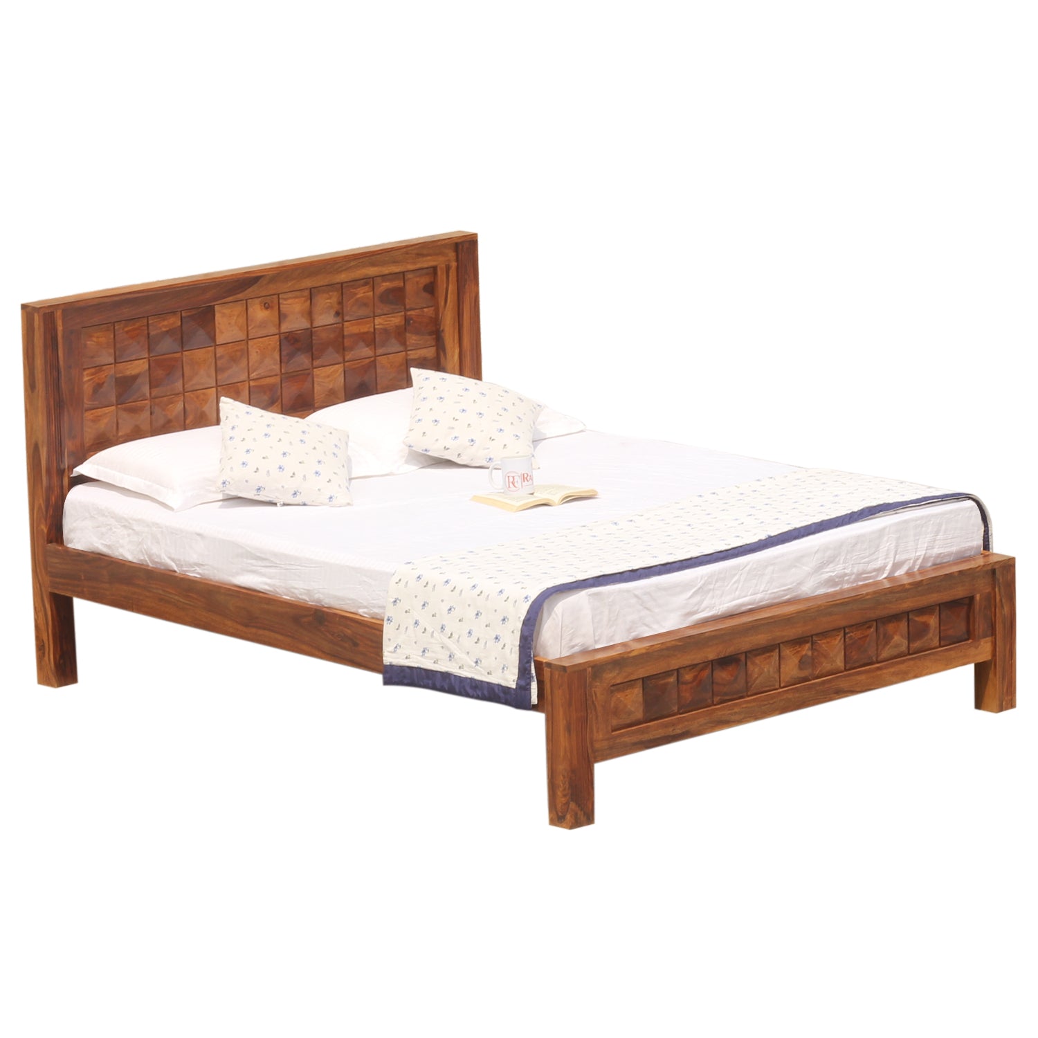 Diamond Solid Wood Double Bed Without Storage in honey Oak Finish - Rajasthali Furniture 