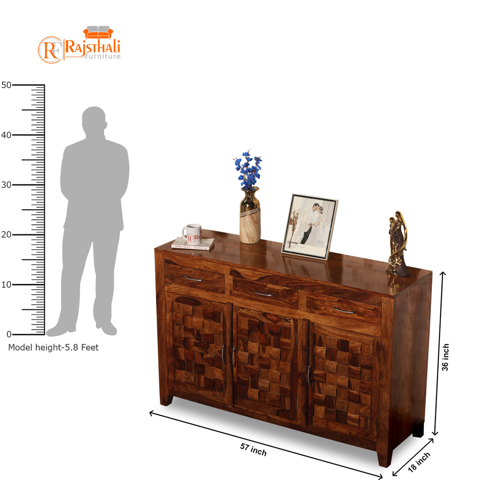 Niwar Sheesham Wood Sideboard with 3 Doors & 3 Drawers (Natural Finish)