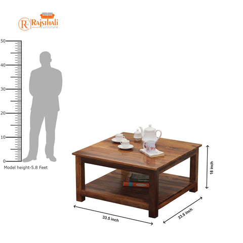 Marche Solid Wood Plain Top Square Shape Center Table in Honey Oak Finish - Rajasthali Furniture 