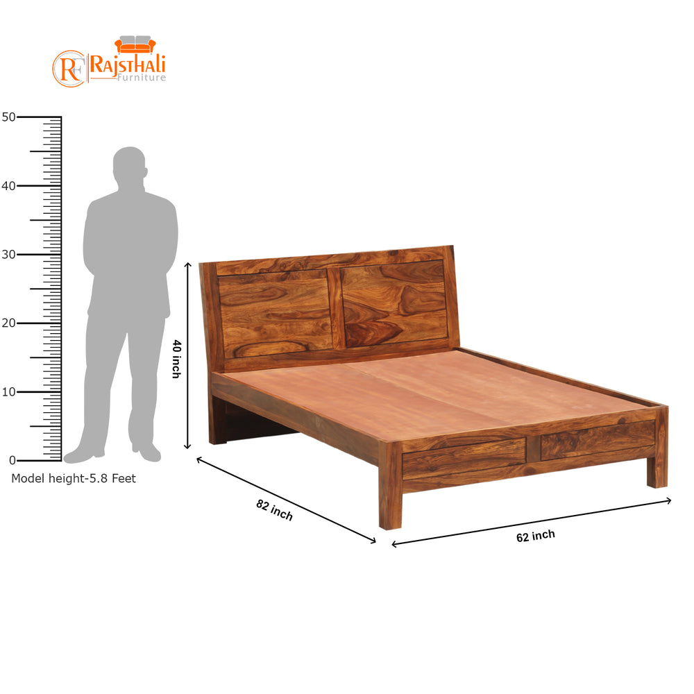 Helios Sheesham Wood Bed Without Storage (Queen Size, Honey Oak Finish)