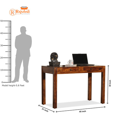 Sticky Solid Wood Two Drawer Writing Table cum Study Table in Honey Oak Finish - Rajasthali Furniture 