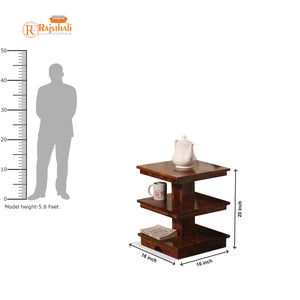 Wiccan Solid Wood Multishelves End Table in Honey Oak Finish - Rajasthali Furniture 