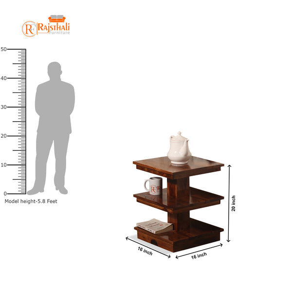 Wiccan Solid Wood Multishelves End Table in Honey Oak Finish - Rajasthali Furniture 
